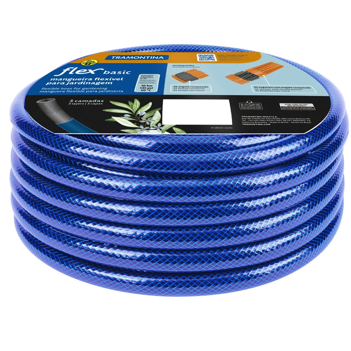 Mangueira Flex Basic para Jardim Tramontina Azul em PVC 3 Camadas 10 m com Engate Rosqueado e Esguicho
