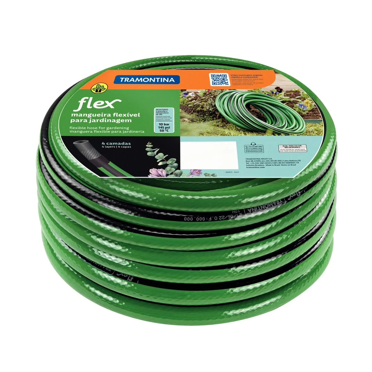 Mangueira Flex para Jardim Tramontina Verde com Faixa Preta em PVC 4 Camadas 15 m