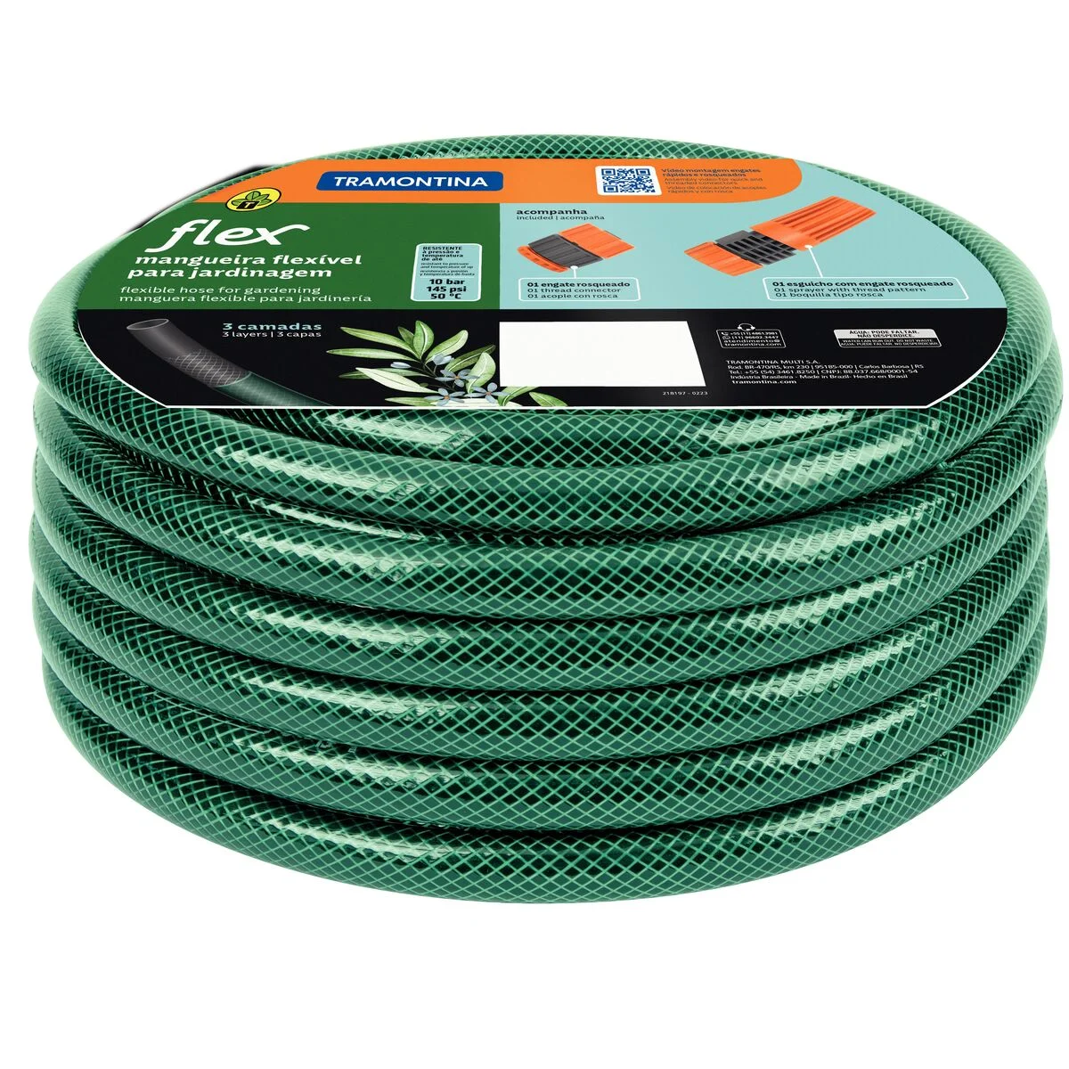 Mangueira Flex para Jardim Tramontina Verde em PVC 3 Camadas 20 m com Engate Rosqueado e Esguicho