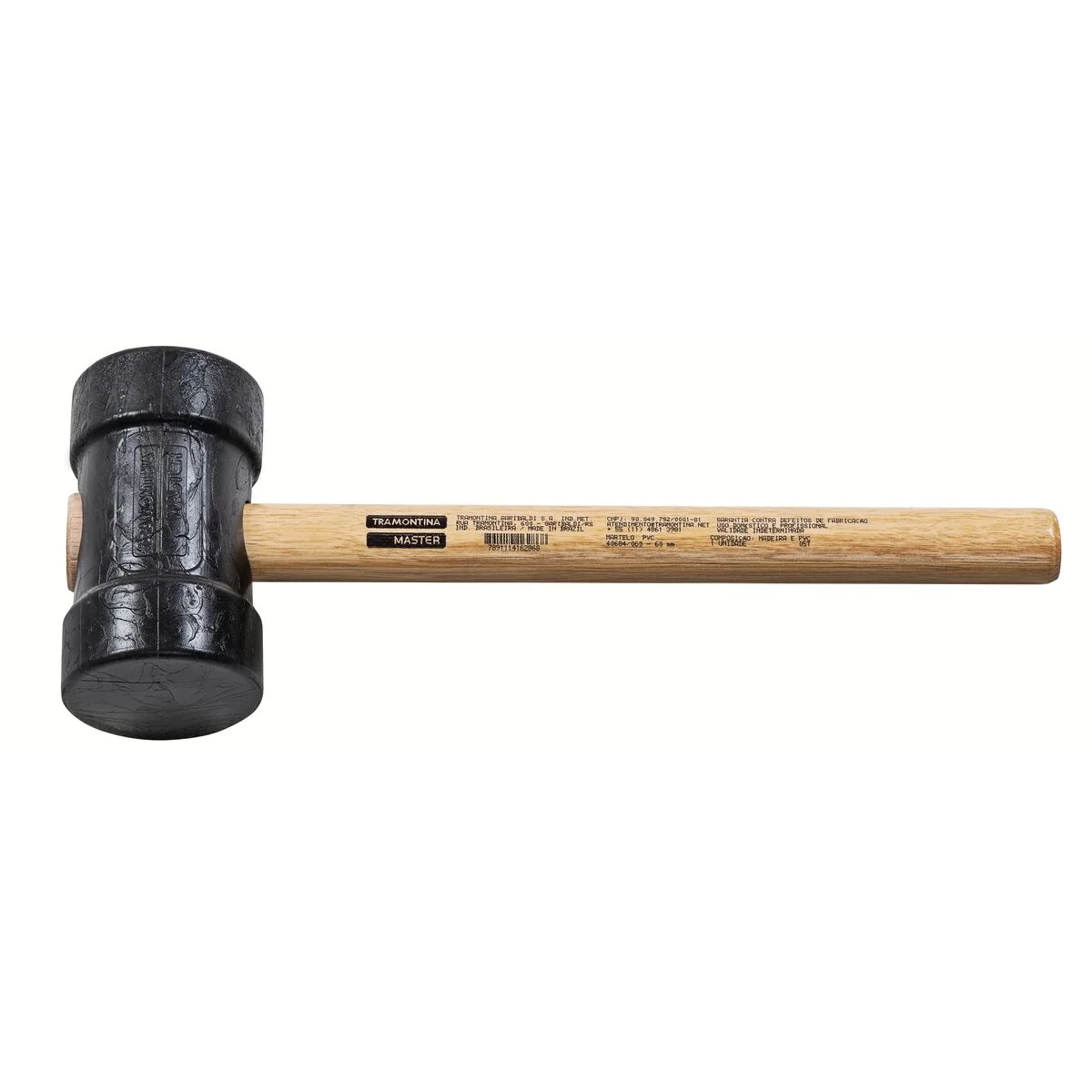 Martelo Tipo Borracha 60 mm Tramontina MASTER - Cabeça em PVC com Cabo de Madeira