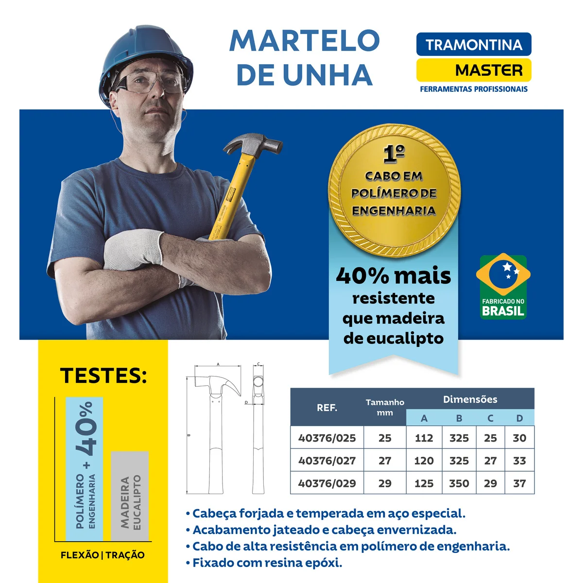 Martelo de Unha 25 mm Tramontina MASTER com Cabo em Polímero de Engenharia