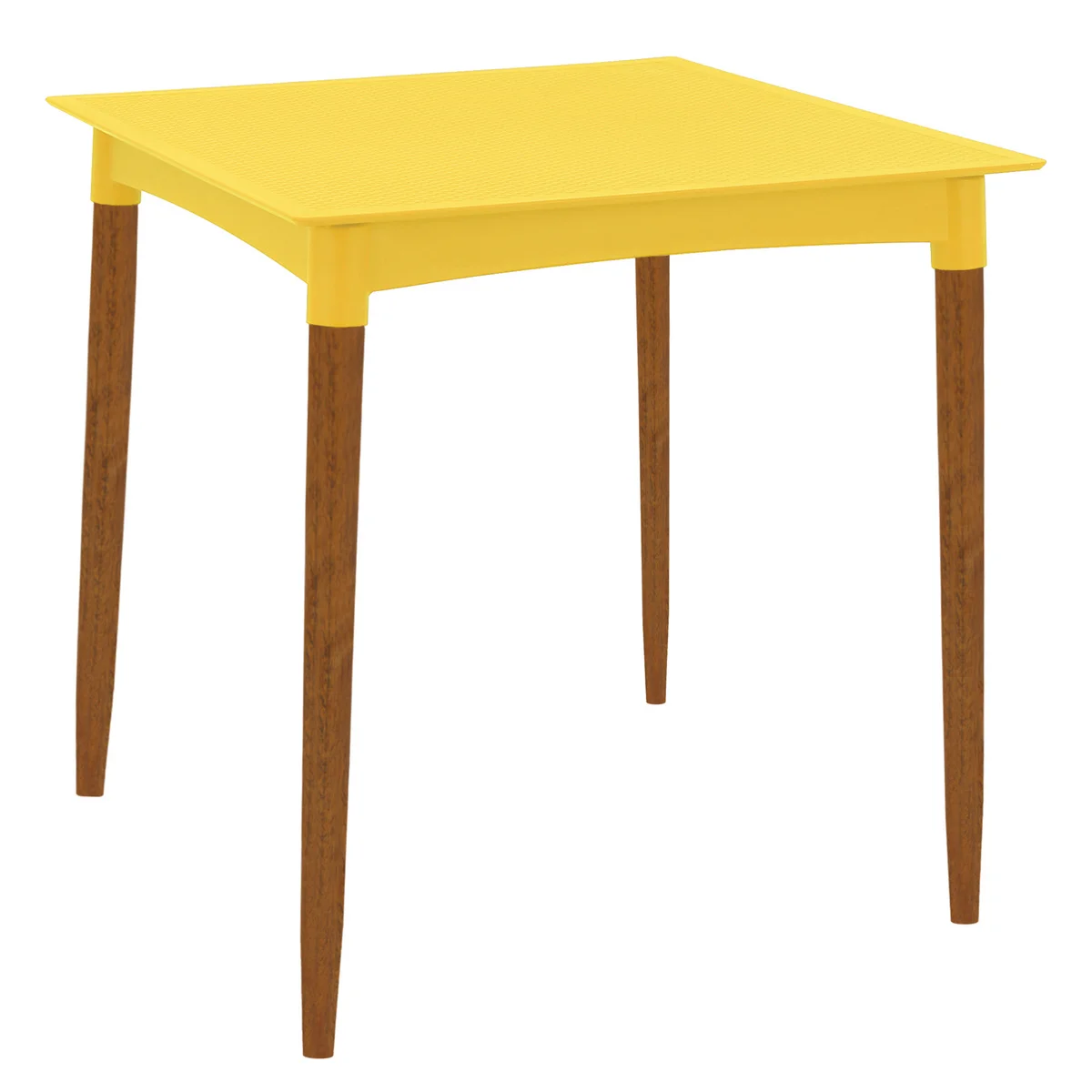 Mesa Tramontina Summa Laura Rattan em Polipropileno Amarelo com Pernas de Madeira Eucalipto