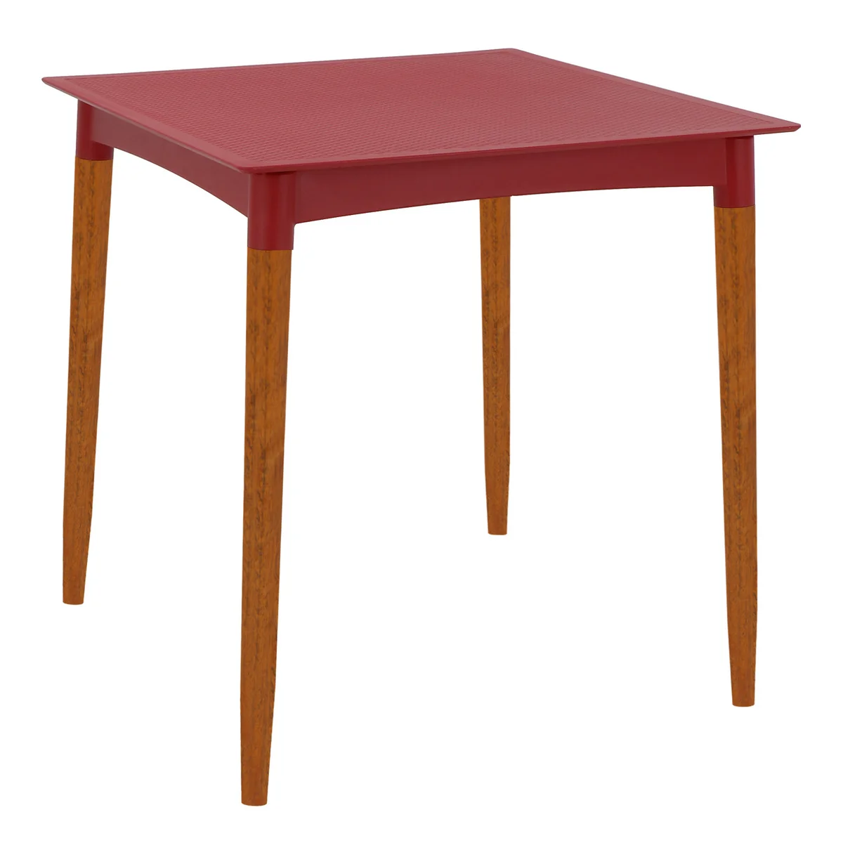 Mesa Tramontina Summa Laura Rattan em Polipropileno Vermelho com Pernas de Madeira Eucalipto
