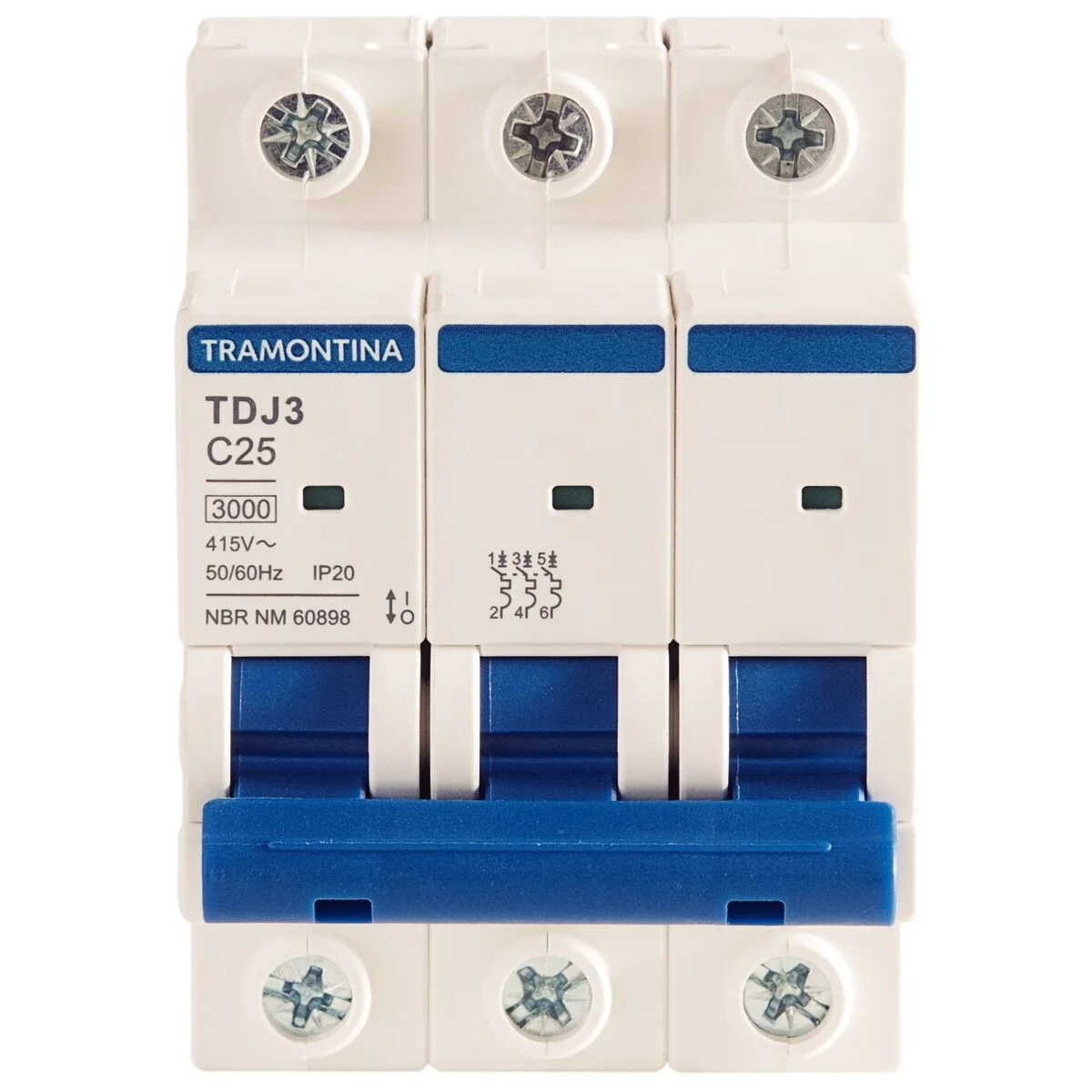 Minidisjuntor TDJ 3 P 25 A curva 3 kA C Tramontina