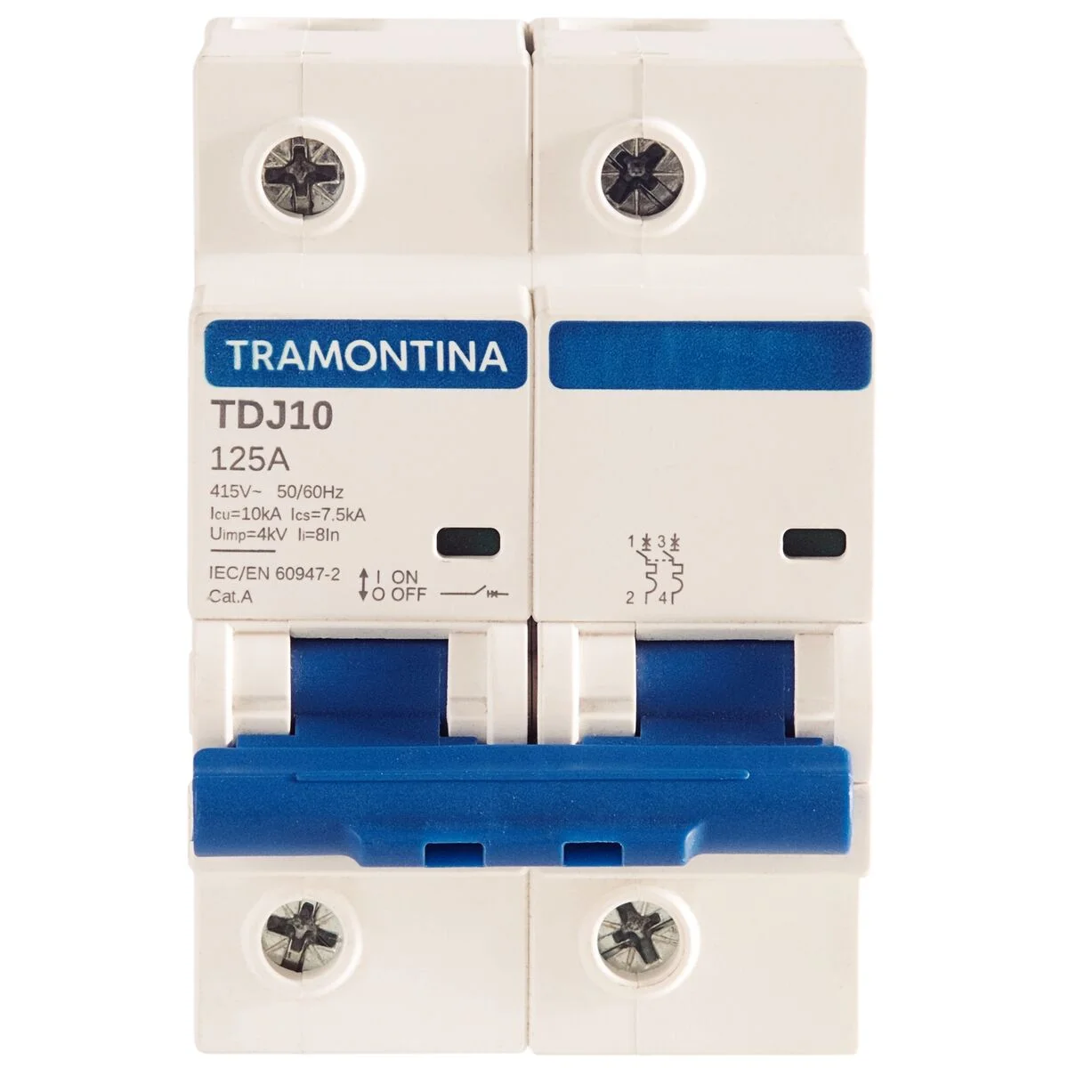 Minidisjuntor TDJ10 2 P 125 A 10 kA curva C Tramontina