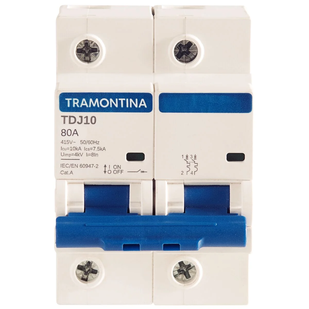Minidisjuntor TDJ10 2 P 80 A 10 kA curva C Tramontina