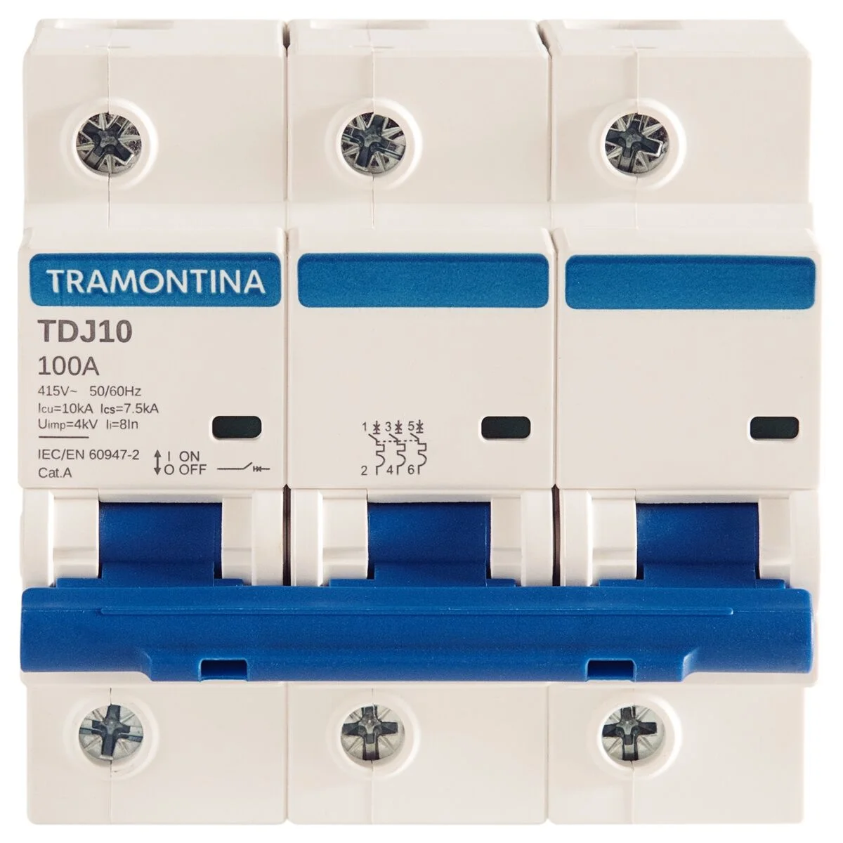 Minidisjuntor TDJ10 3 P 100 A 10 kA curva C Tramontina