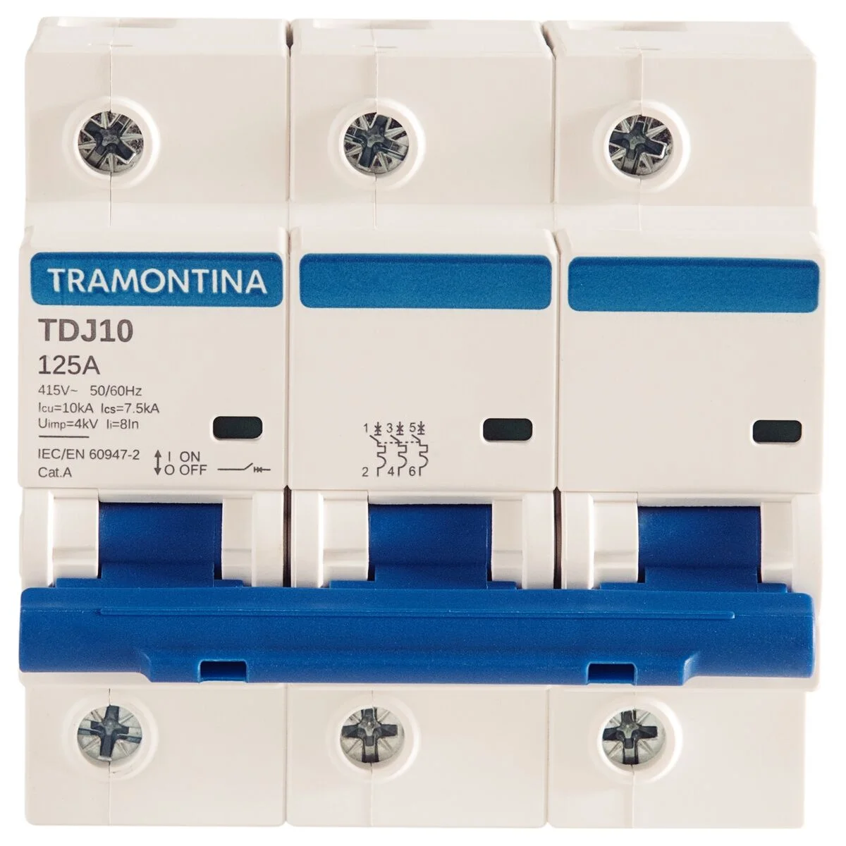 Minidisjuntor TDJ10 3 P 125 A 10 kA curva C Tramontina