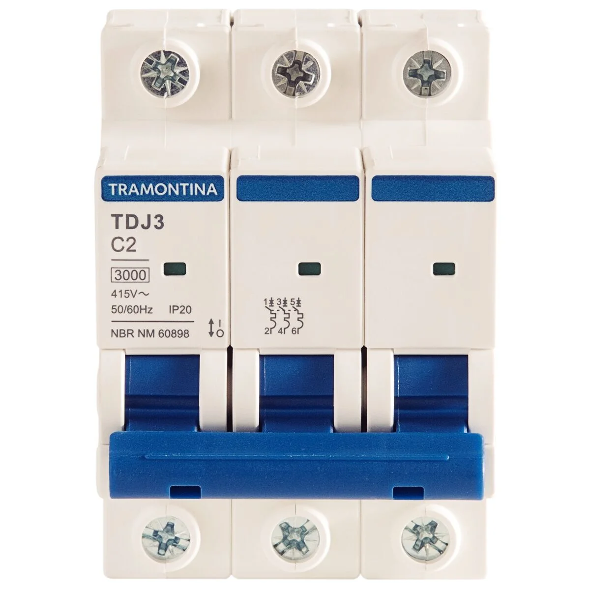 Minidisjuntor TDJ3 2 P 2 A 3 kA curva C Tramontina
