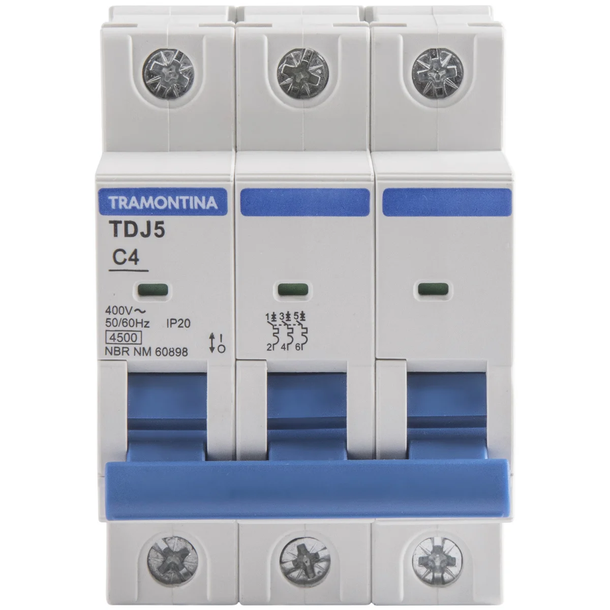 Minidisjuntor TDJ5-3C4 3 P 4 A 4,5 kA curva C Tramontina