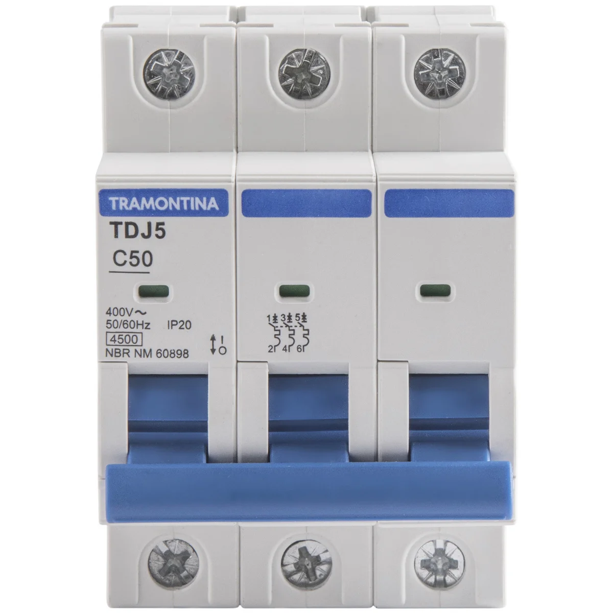 Minidisjuntor TDJ5-3C50 3 P 50 A 4,5 kA curva C Tramontina