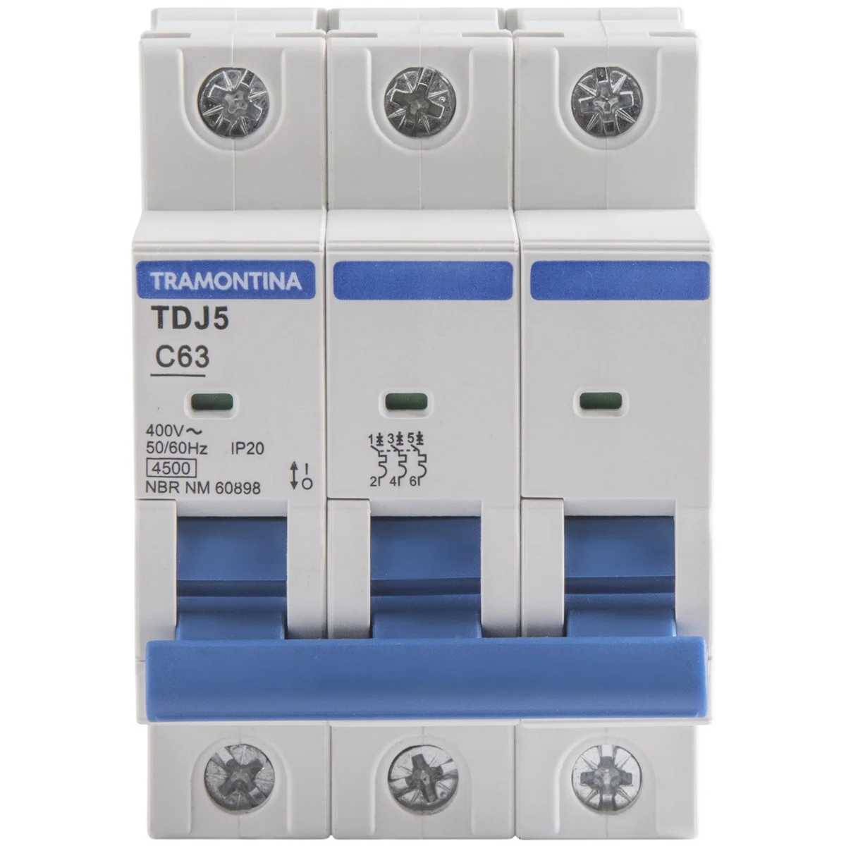 Minidisjuntor TDJ5-3C63 3 P 63 A 4,5 kA curva C Tramontina