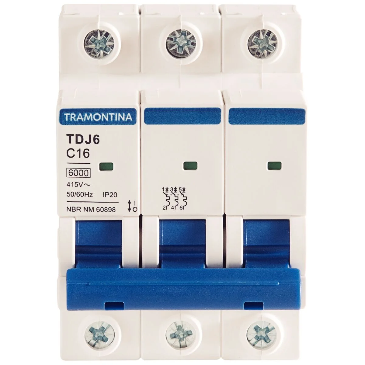 Minidisjuntor TDJ6 3 P 16 A 6kA curva C Tramontina