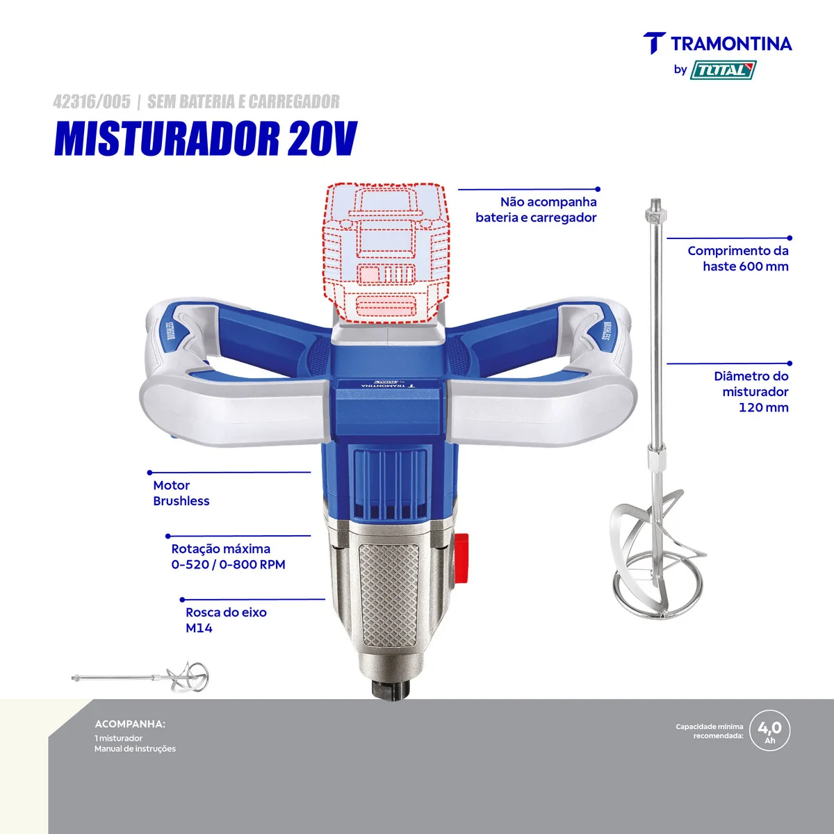 Misturador 20V Tramontina by Total - Sem Bateria e Carregador