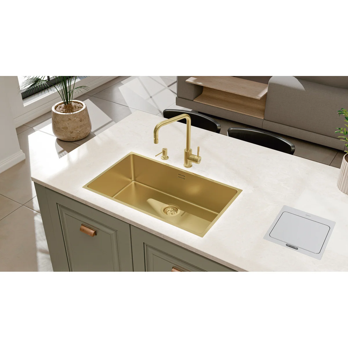 Monocomando Tramontina Angolare Light Gold em Aço Inox com Revestimento PDV e Bica Articulada