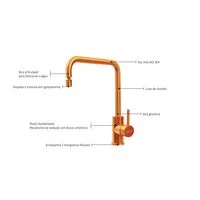 Monocomando Tramontina Angolare em Aço Inox Gold com Bica Articulada com revestimento PVD