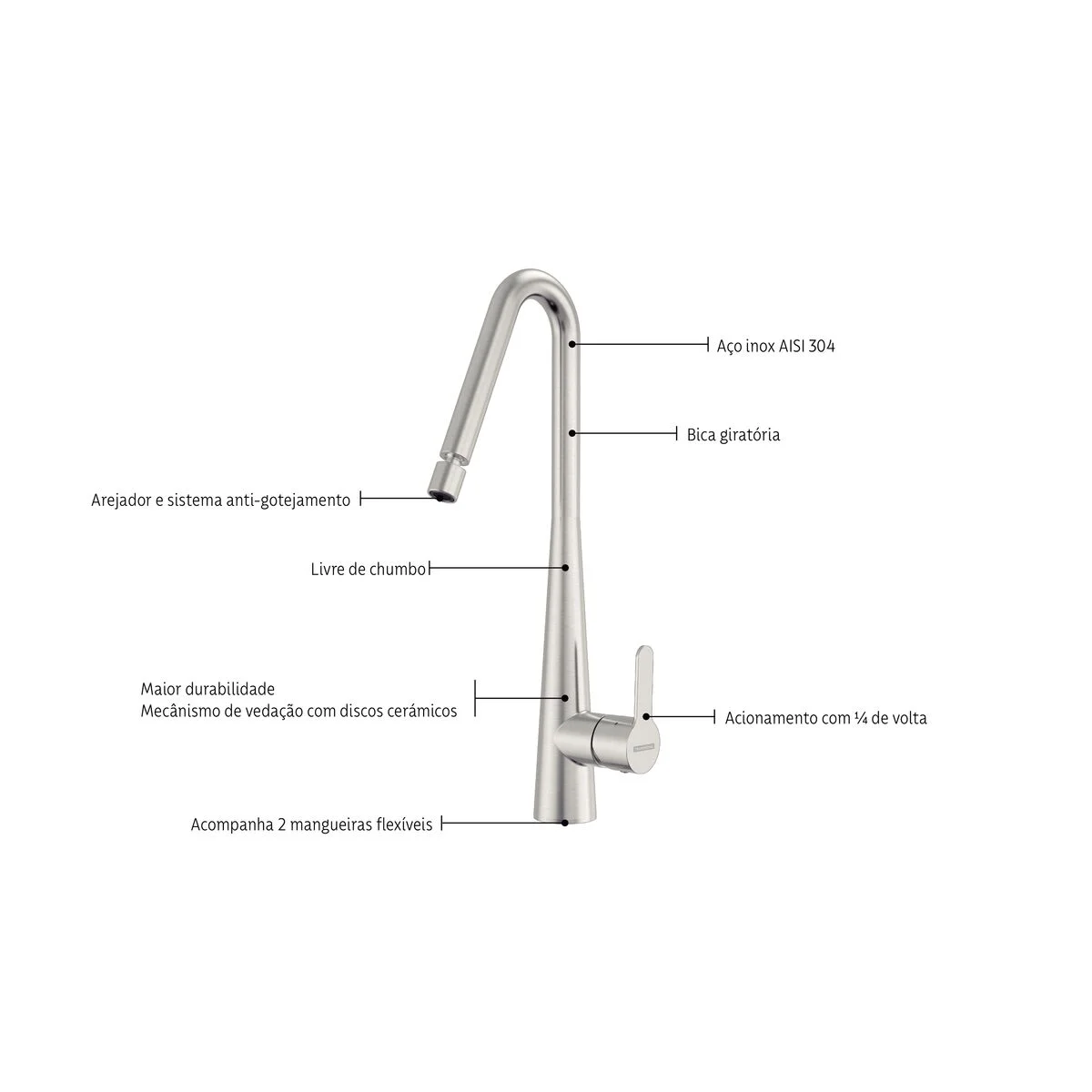 Monocomando Tramontina Design Collection Graceful em Aço Inox