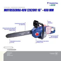Motosserra 16" (40 cm) 40V (2x20V) Brushless Tramontina by Total - Sem Bateria e Carregador