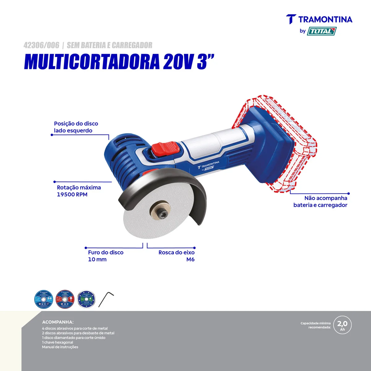 Multicortadora 3" 20V Tramontina by Total - Sem Bateria e Carregador