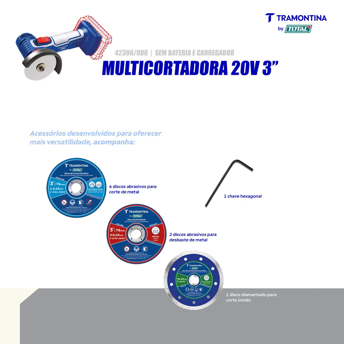 Multicortadora 3" 20V Tramontina by Total - Sem Bateria e Carregador