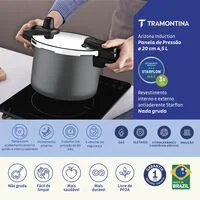 Panela de Pressão Tramontina Arizona Induction em Alumínio com Revestimento Interno e Externo em Antiaderente Starflon Max Titânio 20 cm 4,5 L