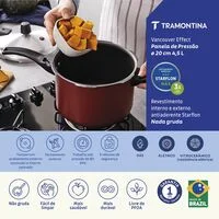 Panela de Pressão Tramontina Vancouver Effect em Alumínio com Revestimento Interno e Externo em Antiaderente Starflon Max Vermelho 20 cm 4,5 L