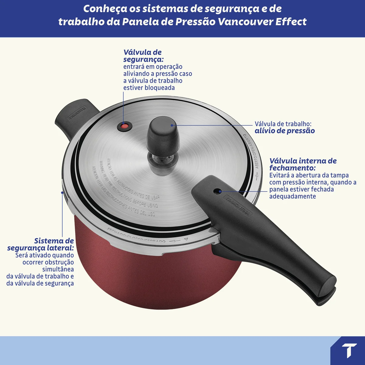 Panela de Pressão Tramontina Vancouver Effect em Alumínio com Revestimento Interno e Externo em Antiaderente Starflon Max Vermelho 20 cm 4,5 L
