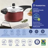 Panela de Pressão Tramontina Vancouver em Alumínio com Revestimento Interno e Externo Antiaderente Starflon Max Vermelho 24 cm 6 L