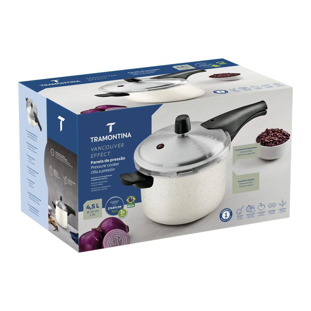 Panela de Pressão Tramontina Vancouver em Alumínio com Revestimento Interno e Externo em Antiaderente Starflon Max Bege 20 cm 4,5 L