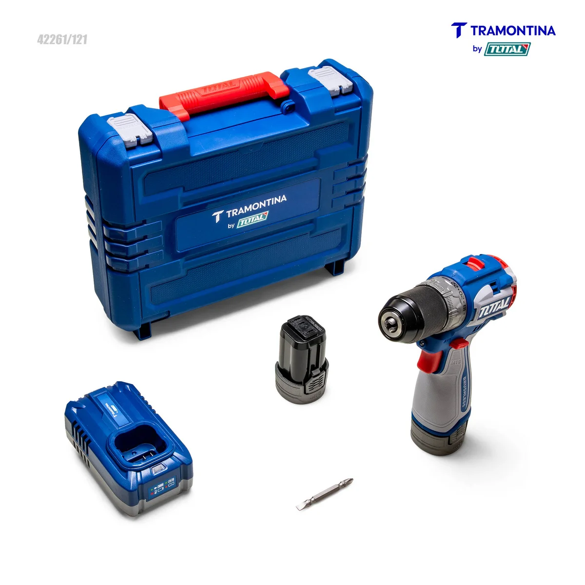 Parafusadeira/Furadeira 1/2" (13 mm) 16V 60 N.m Brushless Tramontina by Total - Com 2 Baterias 16V de 2,0Ah, Carregador e Maleta