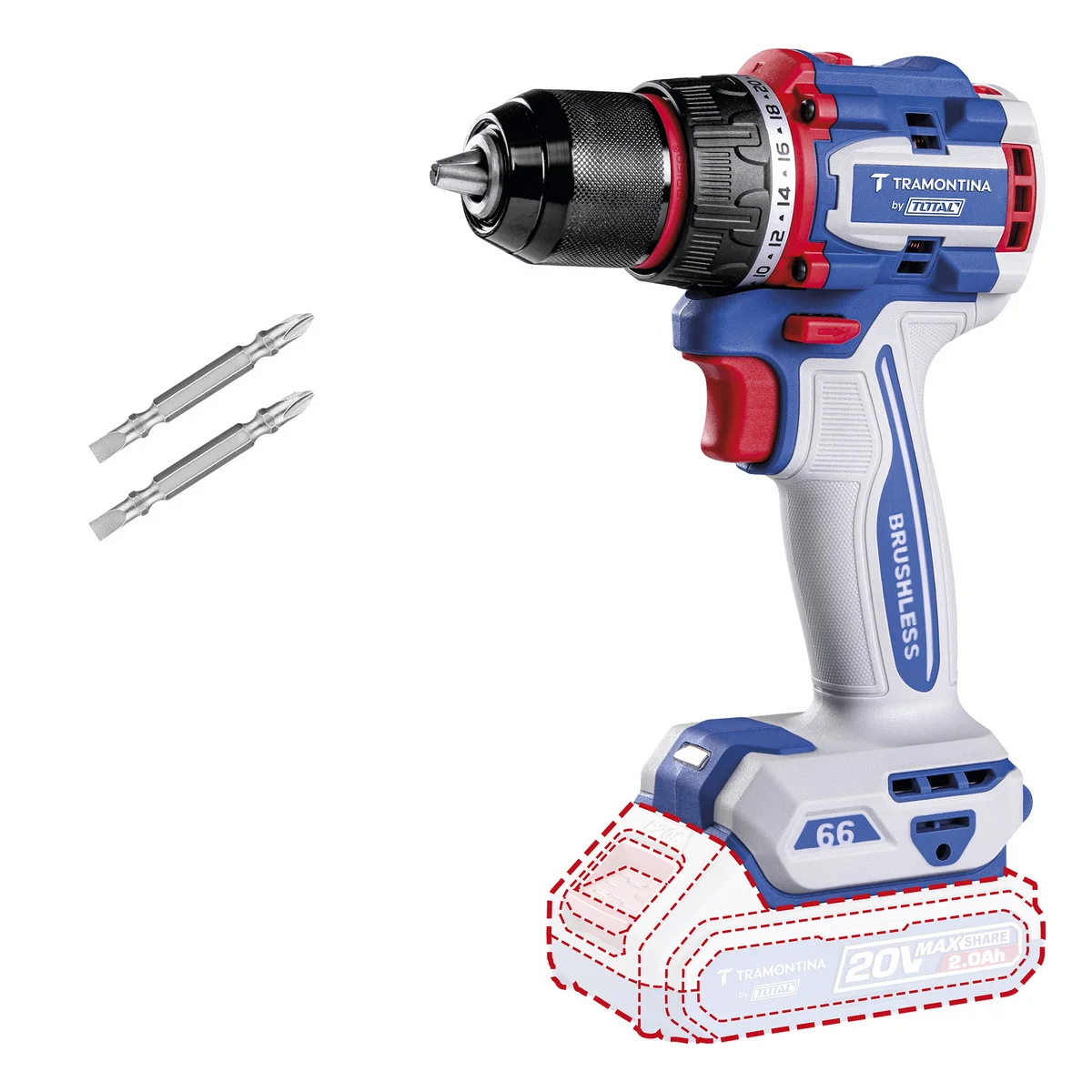 Parafusadeira/Furadeira 1/2" (13 mm) 20V 66 N.m Brushless Tramontina by Total - Sem Bateria e Carregador