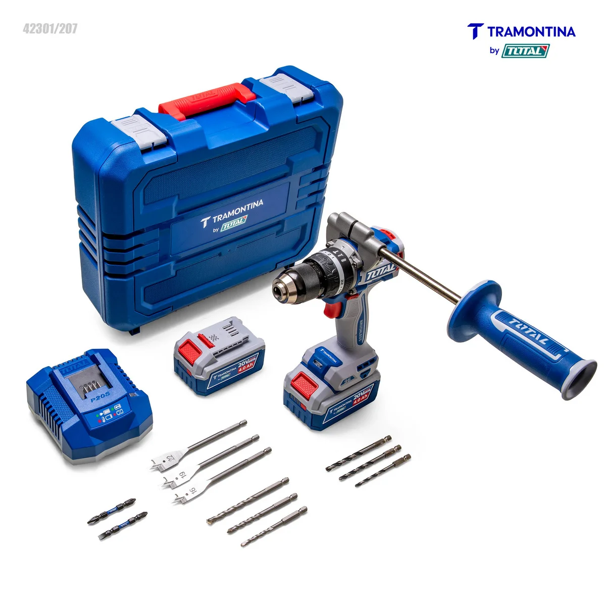Parafusadeira/Furadeira de Impacto 1/2" (13 mm) 20V 96 N.m Brushless Tramontina by Total - Com 2 baterias 20V de 4,0Ah, Carregador e Maleta