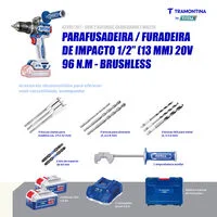 Parafusadeira/Furadeira de Impacto 1/2" (13 mm) 20V 96 N.m Brushless Tramontina by Total - Com 2 baterias 20V de 4,0Ah, Carregador e Maleta