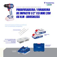 Parafusadeira/Furadeira de Impacto 1/2" (13mm) 20V 66 N.m Brushless Tramontina by Total - Com 2 Baterias 20V de 2,0Ah, Carregador e Maleta