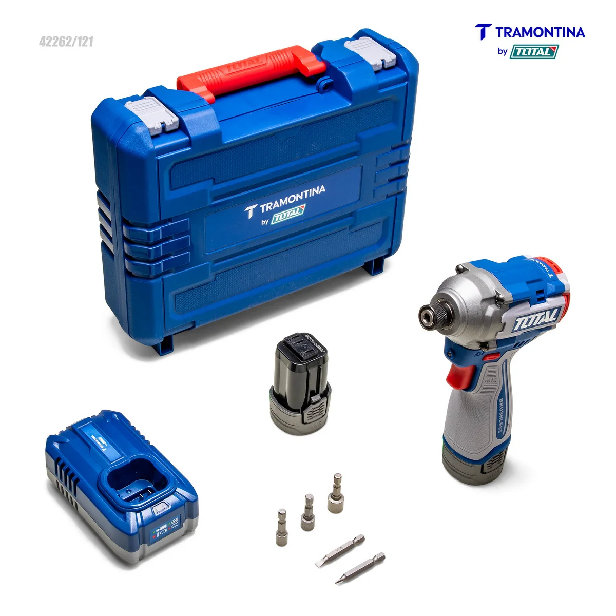 Parafusadeira de Impacto 1/4" (6,35 mm) 16V 170 N.m Brushless Tramontina by Total - Com 2 Baterias 16V de 2,0Ah, Carregador e Maleta