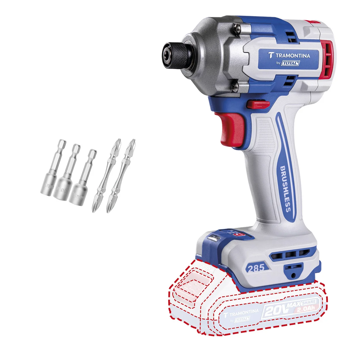 Parafusadeira de Impacto 1/4" (6,35 mm) 20V 285 N.m Brushless Tramontina by Total - Sem Bateria e Carregador