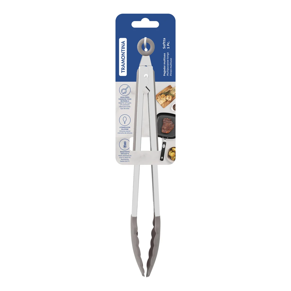 Pegador Multiuso Tramontina Softta de Silicone Cinza 33,9 cm