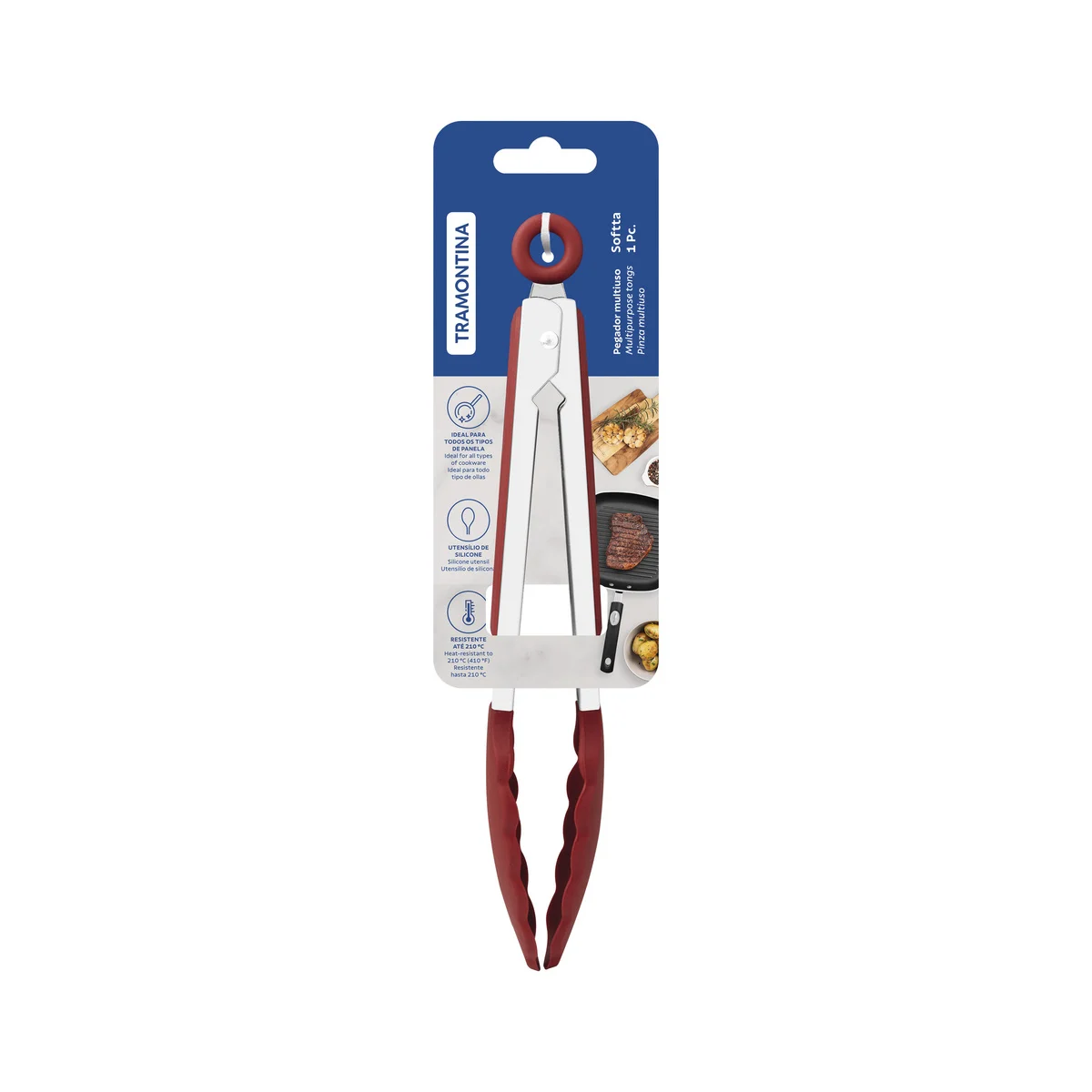 Pegador Multiuso Tramontina Softta de Silicone Vermelho 27 cm