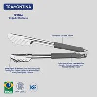 Pegador Tramontina Utilità em Aço Inox com Cabo Emborrachado Cinza 28 cm