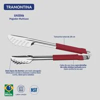 Pegador Tramontina Utilità em Aço Inox com Cabo Emborrachado Vermelho 28 cm