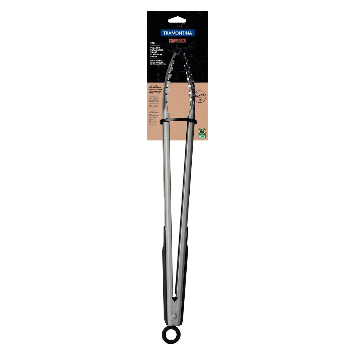 Pegador de Carne Tramontina Churrasco Black com Lâmina em Aço Inox e Proteção Emborrachada Preto