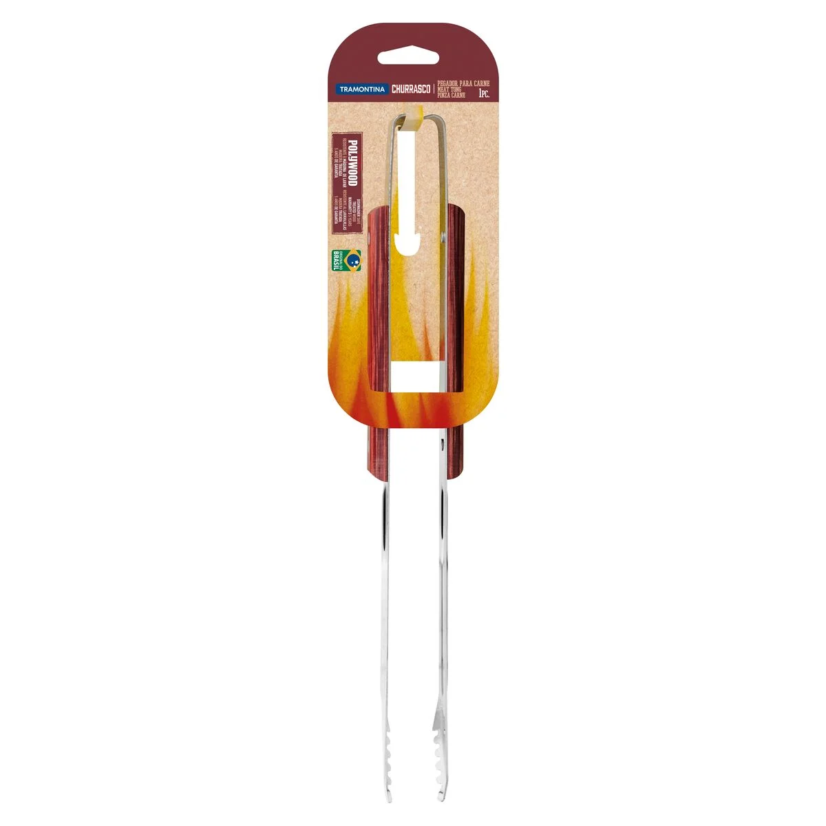 Pegador de Carne Tramontina Churrasco com Lâmina em Aço Inox e Cabo de Madeira Tratada Polywood Vermelho