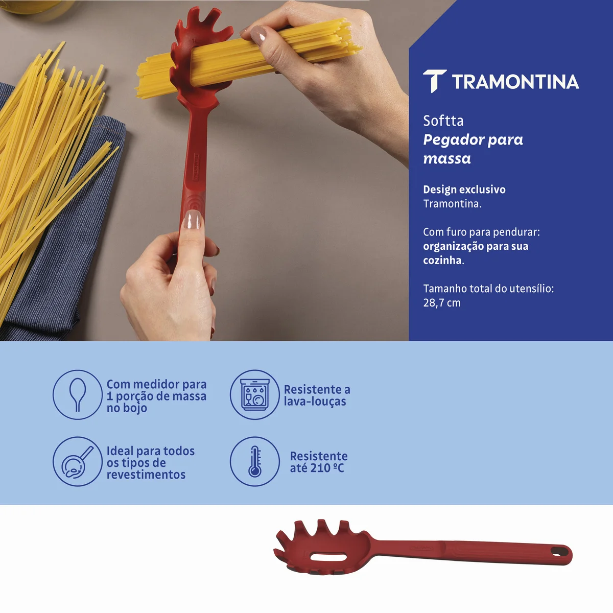 Pegador para Massa Tramontina Softta de Silicone Vermelho