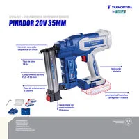 Pinador 20V 35 mm Tramontina by Total - Com 2 Baterias 20V de 2,0Ah, Carregador e Maleta