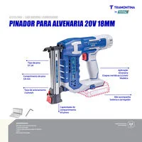 Pinador para Alvenaria 20V 18 mm Tramontina by Total - Sem Bateria e Carregador