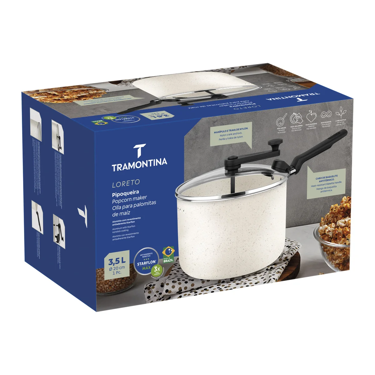 Pipoqueira Tramontina Loreto em Alumínio com Revestimento em Antiaderente Starflon Max Bege 20 cm 3,5 L