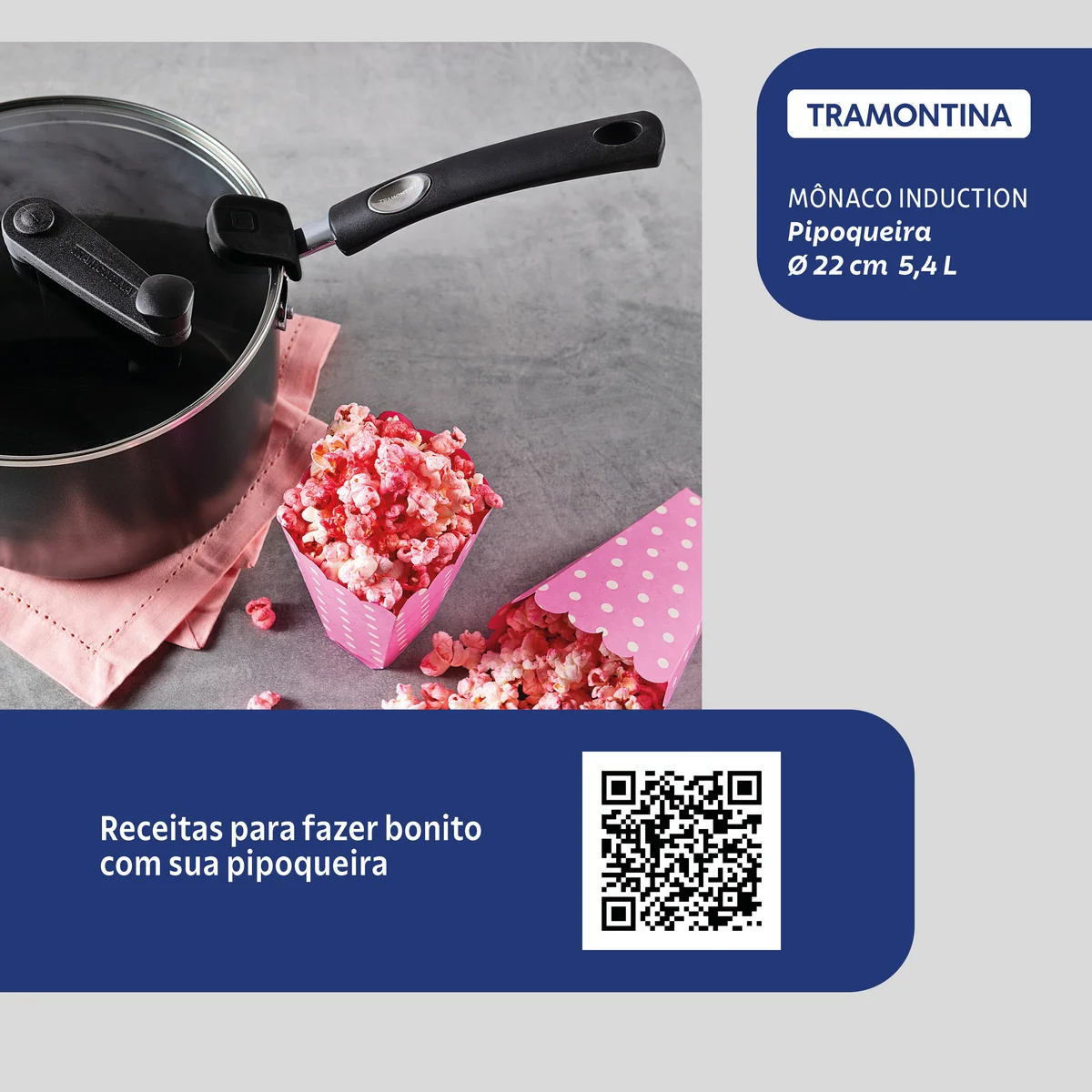Pipoqueira Tramontina Mônaco Induction em Alumínio com Revestimento Interno e Externo Antiaderente Starflon Premium Preto 22 cm 5,4 L