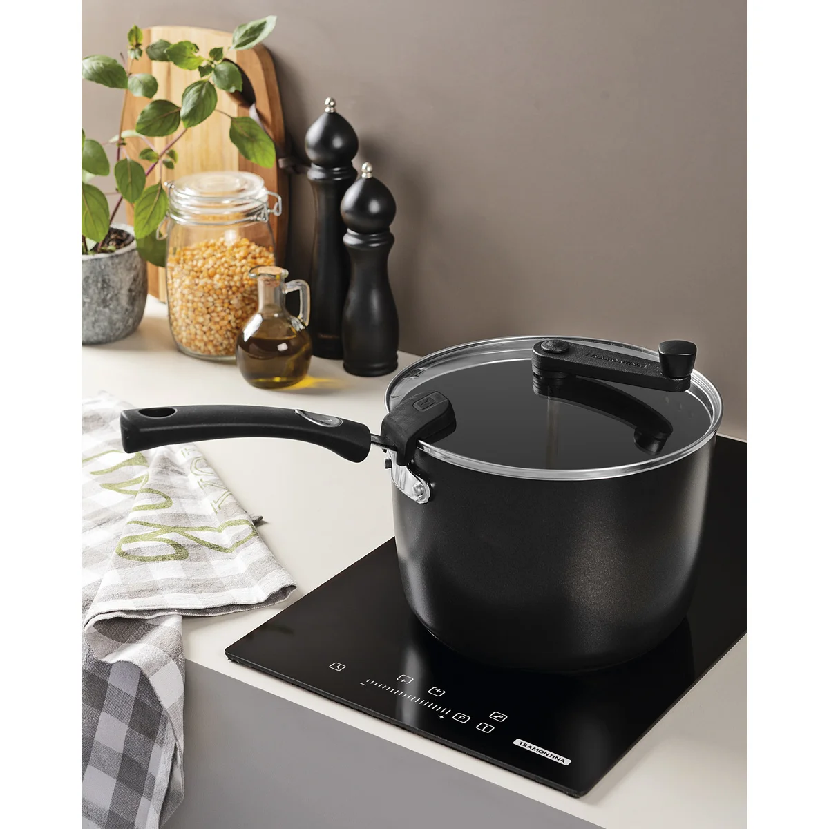 Pipoqueira Tramontina Mônaco Induction em Alumínio com Revestimento Interno e Externo Antiaderente Starflon Premium Preto 22 cm 5,4 L