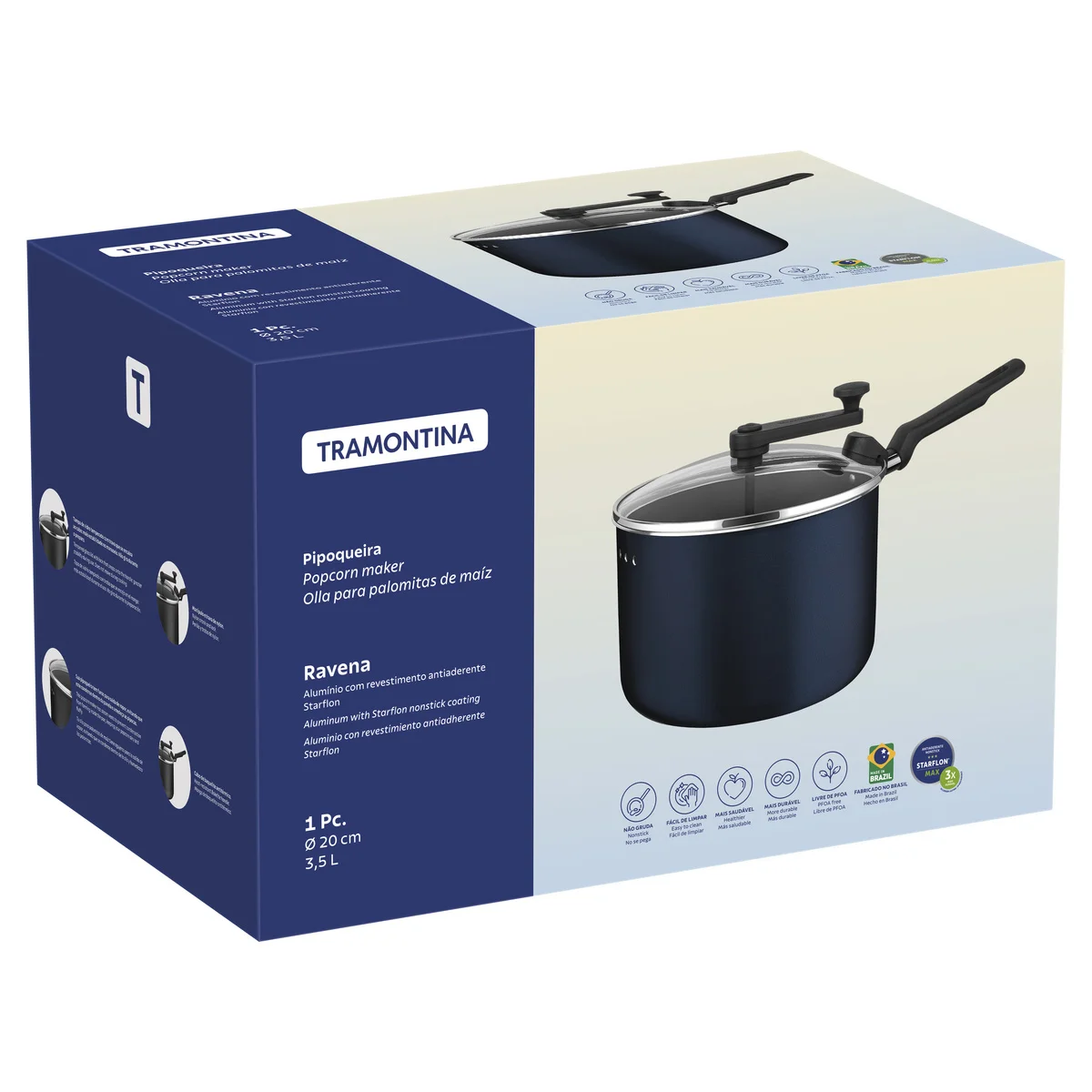 Pipoqueira Tramontina Ravena em Alumínio com Revestimento em Antiaderente Starflon Max 20 cm 3,5 L