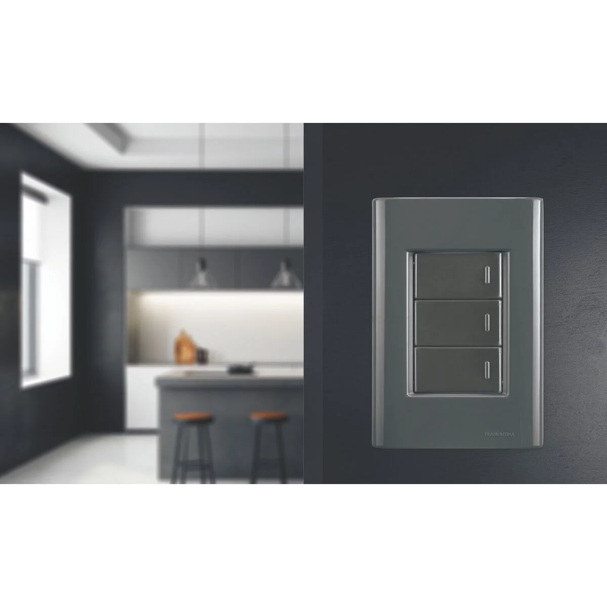 Placa 3 Postos 4x2 Tramontina Giz Grafite com Suporte